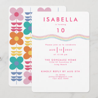 Fun Vibrant Retro Flower Birthday Invitation
