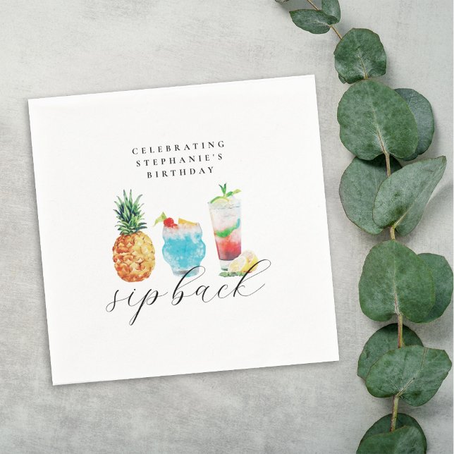 Fun Vibrant Sip Back Cocktails Birthday Party Napkin (Creator Uploaded)