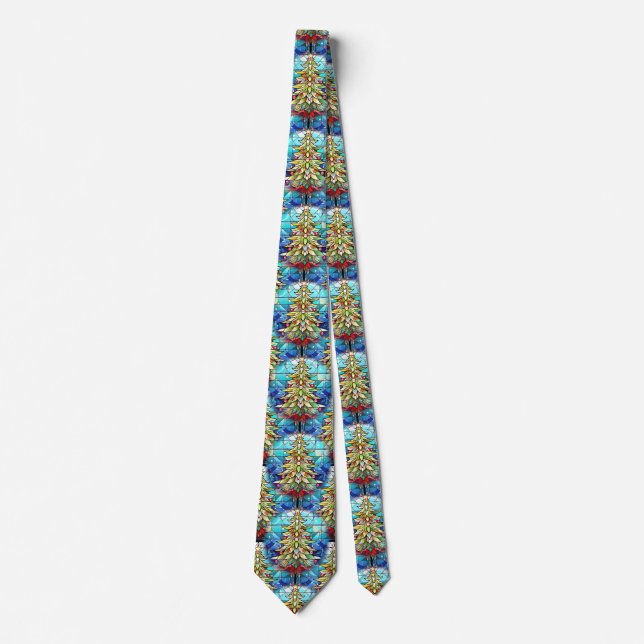 Fun Vibrant Stained Glass Christmas Tree Pattern Tie (Front)