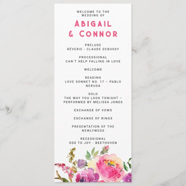 Fun Vibrant Violet Fuchsia Floral Programme (Front)