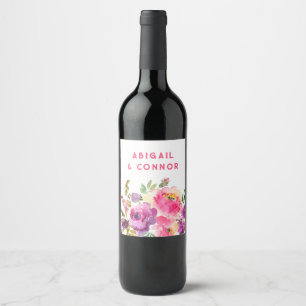 Fun Vibrant Violet Fuchsia Floral Wine Label