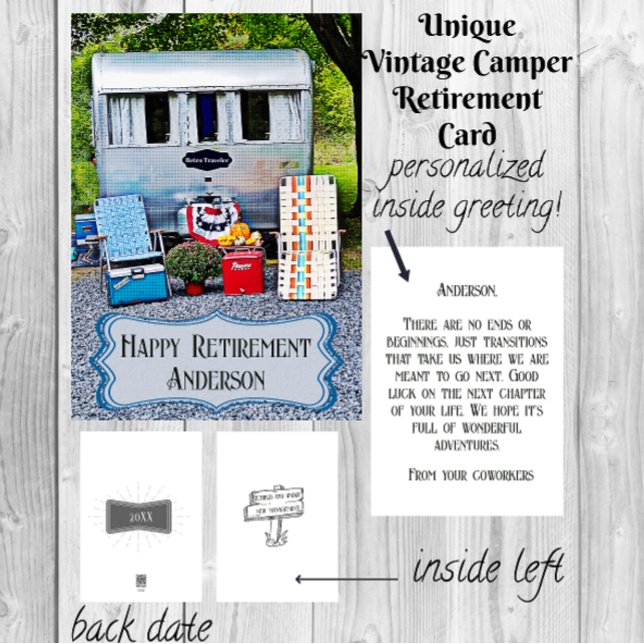 Fun Vintage Camper Trailer Happy Retirement Card (Creator Uploaded)