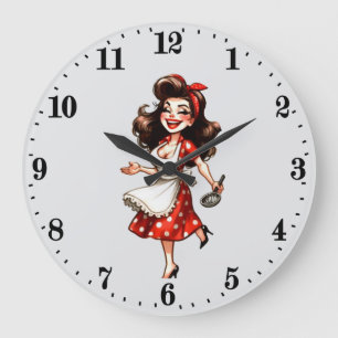 Fun vintage cooking lady large clock