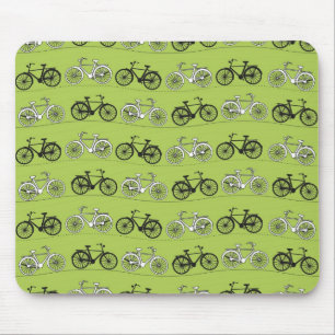 Fun Vintage Green Bicycles Pattern Print Mouse Pad