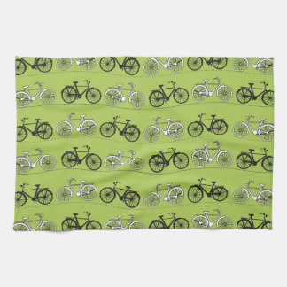 Fun Vintage Green Bicycles Pattern Print Tea Towel