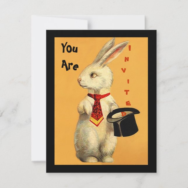 Fun Vintage Magic Show Rabbit & Top Hat Invitation (Front)
