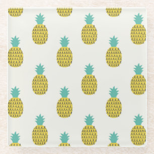 Fun Vintage Pineapple Seamless Illustration. Glass Coaster