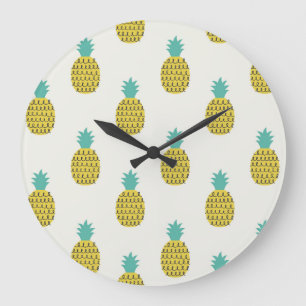 Fun Vintage Pineapple Seamless Illustration. Large Clock