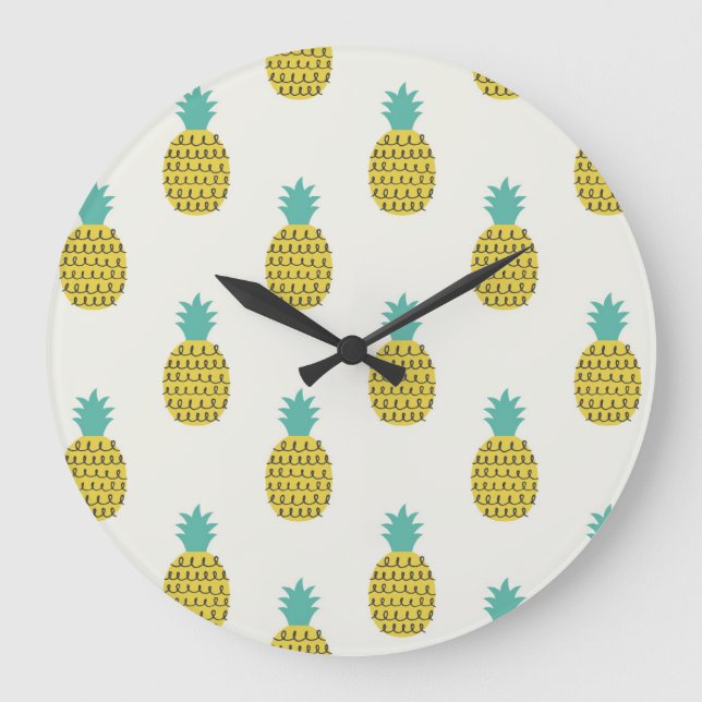 Fun Vintage Pineapple Seamless Illustration. Large Clock (Front)