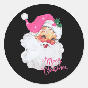 Fun Vintage Pink Santa Claus Pink Christmas Design Classic Round Sticker