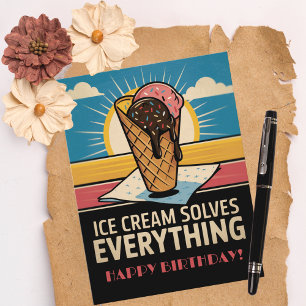 Fun Vintage Retro Ice Cream Cone, Birthday Postcard