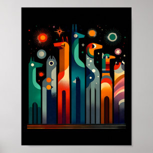 Fun Vintage Retro Mid-century Long Neck Cats 50s 6 Poster