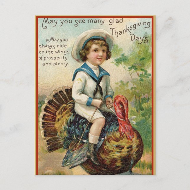 Fun Vintage Thanksgiving Turkey Friendsgiving Holiday Postcard (Front)