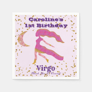 Fun Virgo First Birthday & Gold Confetti Napkin