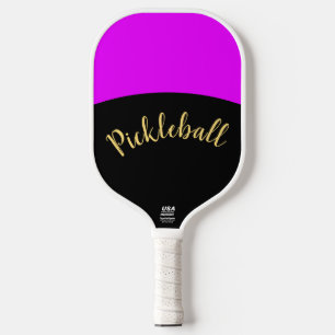 Fun Vivid Tropical Pink Black Curves Fancy Script  Pickleball Paddle