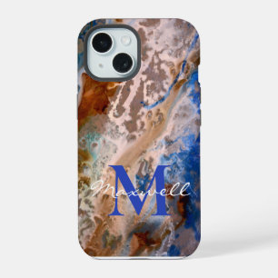 Fun water beach pattern monogram iPhone 15 case