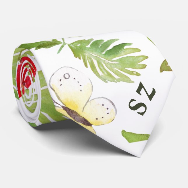 Fun Watercolor Art Strawberry and Bee Pattern Tie (Rolled)