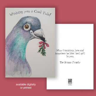 Fun Watercolor Bird Christmas Holiday Card