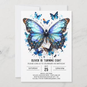 Fun Watercolor Butterfly Boy Birthday Invitation
