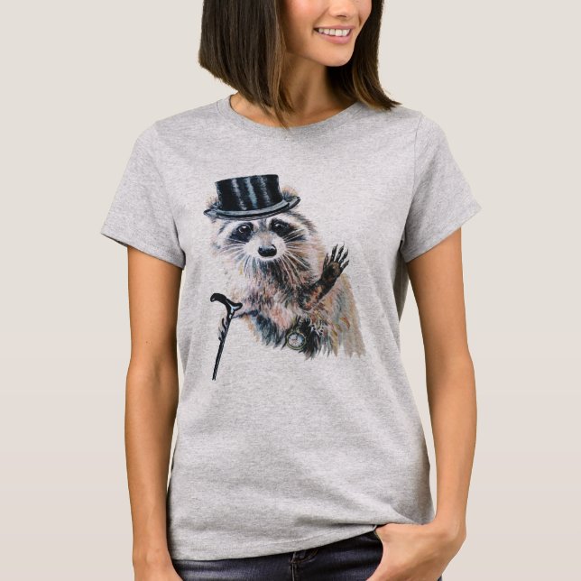 Fun Watercolor Dressed Up Racoon T-Shirt (Front)