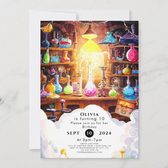 Fun Watercolor Editable Scientist Birthday Invitation (Front)