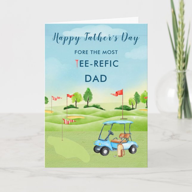 Fun Watercolor Father's Day Card Golf Theme (Front)