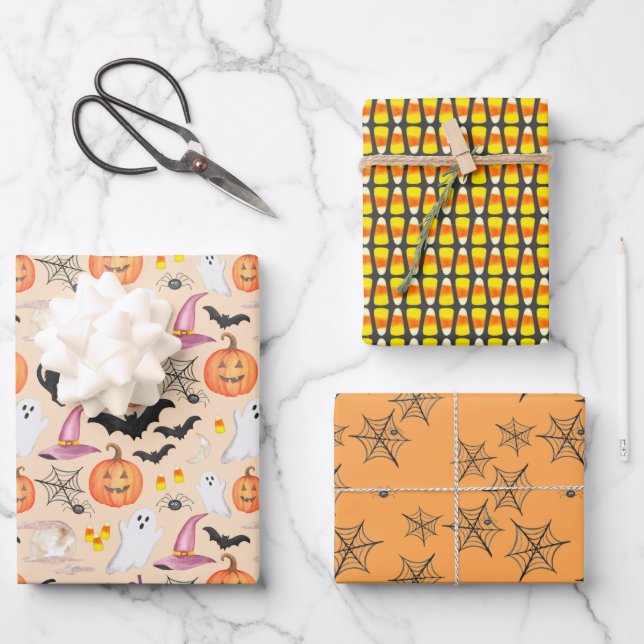 Fun Watercolor Halloween Wrapping Paper Sheet (Front)
