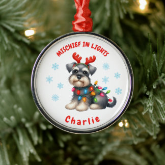 Fun Watercolor Miniature Schnauzer Snowflakes Dog Metal Tree Decoration