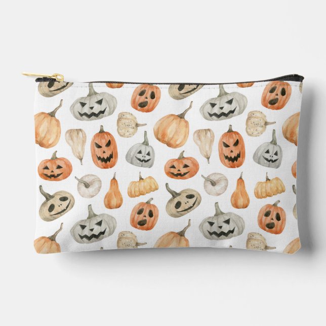 Fun Watercolor Pumpkin Pattern Accessory Pouch (Front)