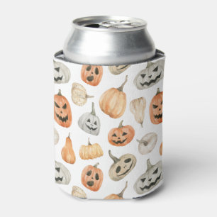 Fun Watercolor Pumpkin Pattern Can Cooler