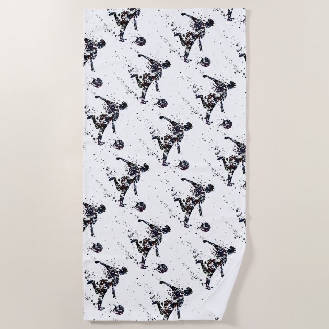 Fun Watercolor Soccer Football Sport Pattern Beach Towel (Front)