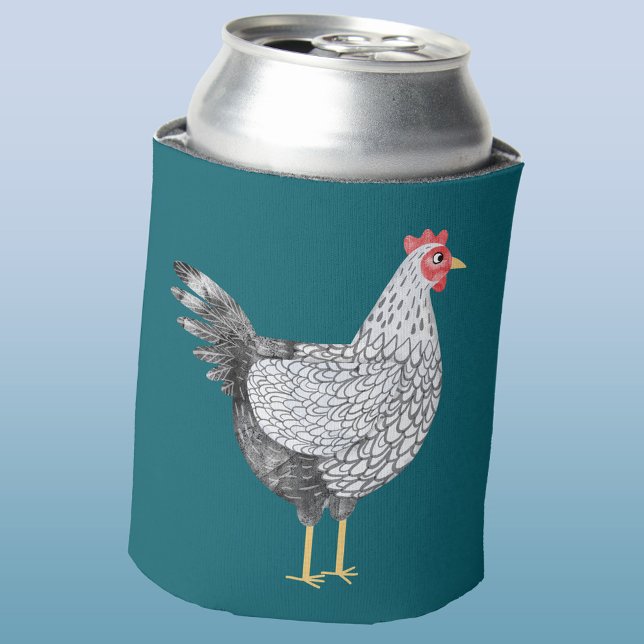 Fun Watercolor Wyandotte Chicken Hen Can Cooler (Fun Wyandotte chicken hen watercolor can cooler)