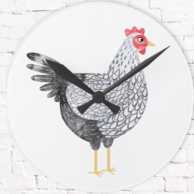 Fun Watercolor Wyandotte Chicken Round Clock (Fun Wyandotte Chicken hen watercolor art clock)