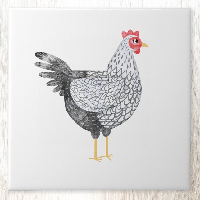 Fun Watercolor Wyandotte Chicken Tile (Fun Wyandotte Chicken hen watercolor art ceramic tile)