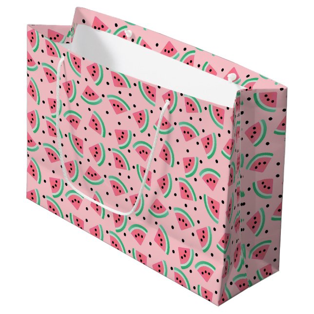 Fun Watermelon Slice Pattern Summer Vibes Large Gift Bag (Front Angled)