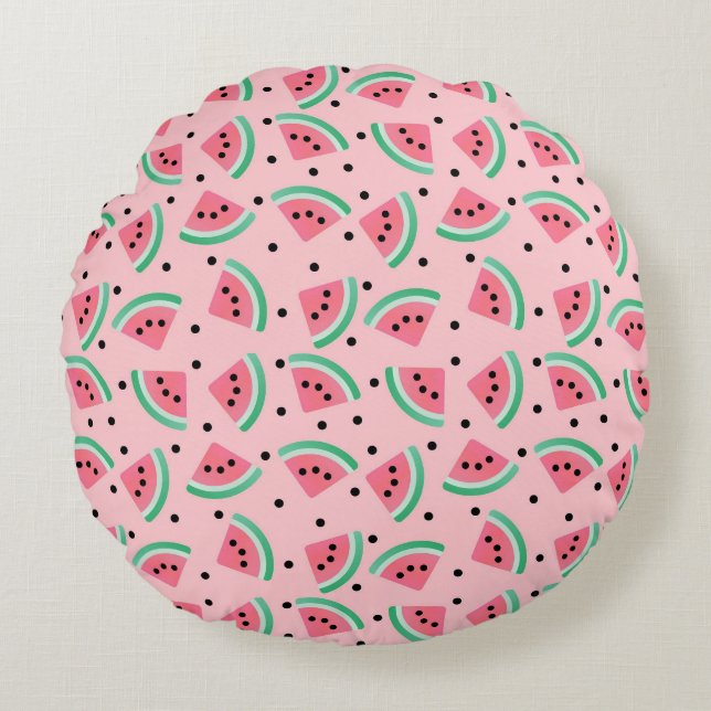 Fun Watermelon Slice Pattern Summer Vibes Round Cushion (Front)