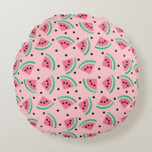 Fun Watermelon Slice Pattern Summer Vibes Round Cushion