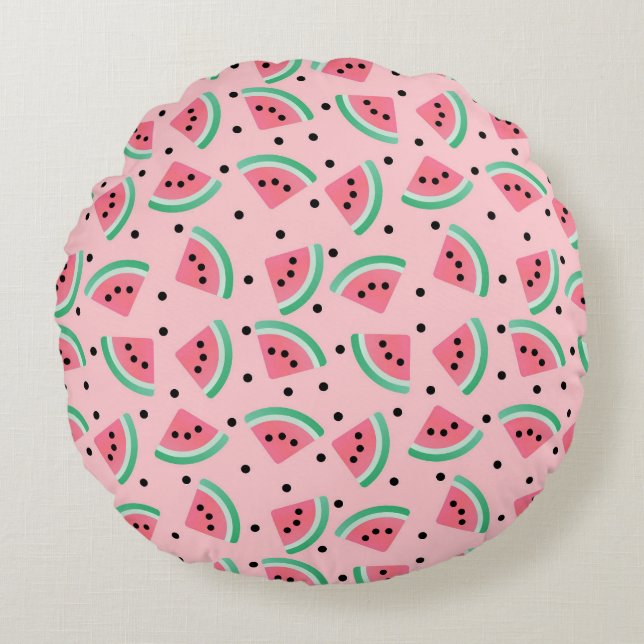 Fun Watermelon Slice Pattern Summer Vibes Round Cushion (Front)