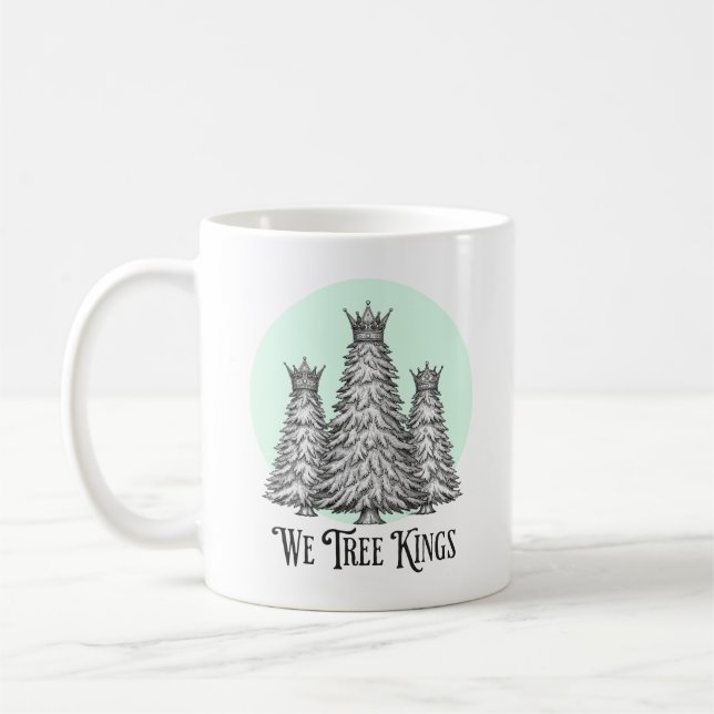 Fun We Three Kings Pun Christmas Tree mug (Left)