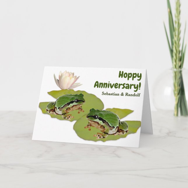 Fun Wedding Anniversary Male Frog Couple Lily Pads Card (Front)
