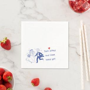 Fun wedding cute couple hand drawn napkin