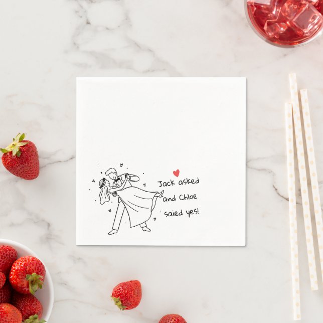 Fun wedding cute couple hand drawn napkin (Insitu)