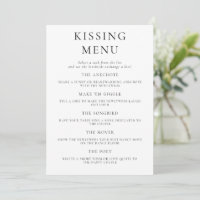 Fun Wedding Kissing Menu Activity Game Card