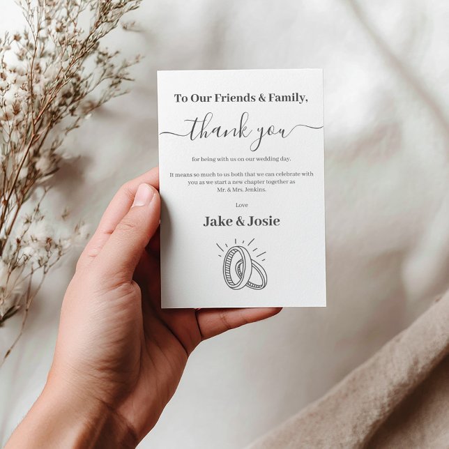 Fun wedding rings thank you Table Card (Wedding rings illustration simple black and white thank you card)