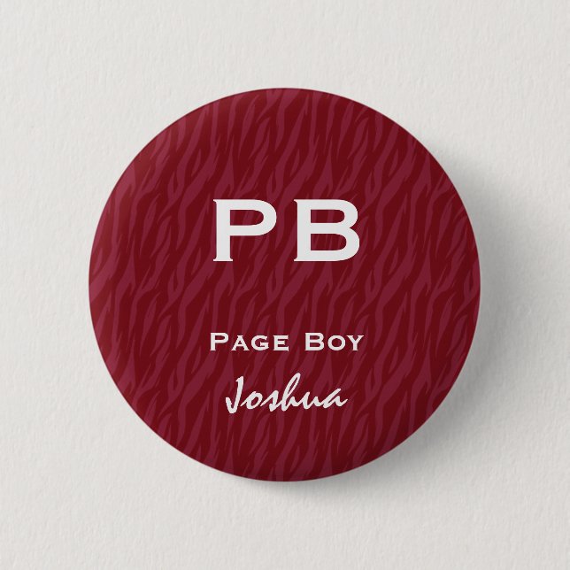 Fun Wedding Role Abbreviation Burgundy Red Zebra 6 Cm Round Badge (Front)