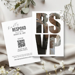 Fun Wedding RSVP Photo Words Modern QR Code Enclosure Card