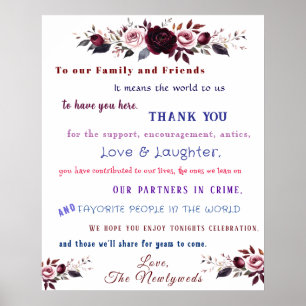 Fun Wedding Thank You Red Pink Roses Poster