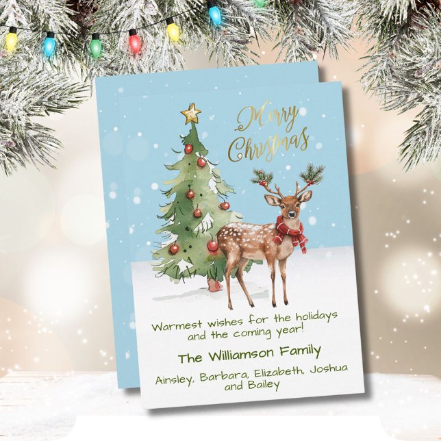 Fun Well-dressed Reindeer Christmas Tree  Holiday Card (Creator Uploaded)