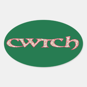Fun Welsh Cwtch Stickers: Clematis Pattern Oval Sticker