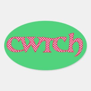 Fun Welsh Cwtch Stickers: Red, White Polka Dots Oval Sticker